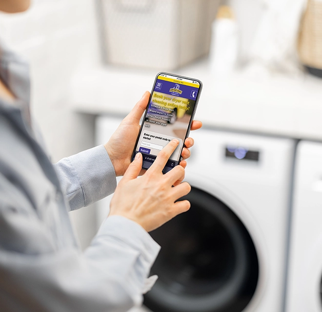 Dryer Vent Wizard website on mobile phone.