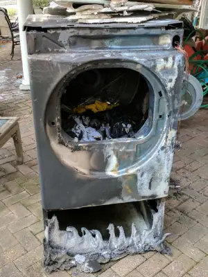 A picture of a dryer after a fire